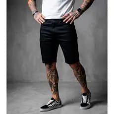 Bermuda Jeans Masculina Preta Shorts Liso com Elastano Versátil 961311