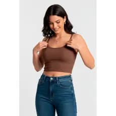 Cropped Feminino Regata De Alça Ribana Crepe Canelada 9451