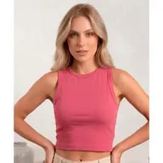 Cropped Básico Feminino Sem Mangas Canelado Gola Alta Composição de Look Atemporal Cores vivas 9447