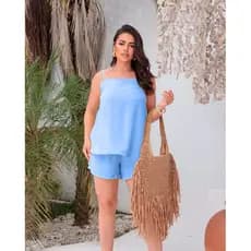 Conjunto Blusa Alça E Shorts Tecido Plano Poliéster 963