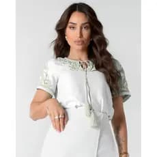 Blusa Com Bordado Artesanal De Luxo Viscose Marroquino 3216