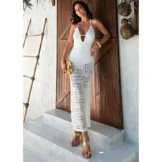 Saída De Praia De Luxo Vestido Comprido Com body Embutido Tricô Verão 3528