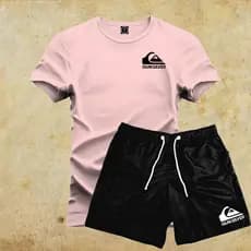 Kit Conjunto Camiseta 100% Algodão Quick S + Bermuda Moda Praia Tactel Preto