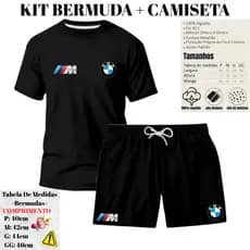 Kit Conjunto Masculino Premium Bmw Camiseta Algodão + Bermuda Tactel M ao GG Preto Branco BMW M