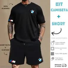 Conjunto KIT Bmw Camiseta algodão E Bermuda Tectel Estampados Camisa Masculina Camiseta Short BMW 3 M