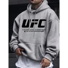 Moletom masculino versátil com estampa criativa das letras "UFC" eeved Pullover, Suitable for Spring, Autumn, and Winter