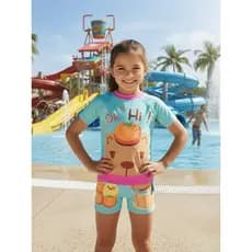 Roupa de Praia Proteção Solar UV50+ Estampada CAPIVARA com Shorts de praia para  Menina 2-12 ANOS