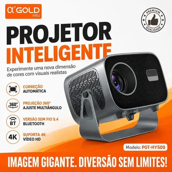 Projetor Smart HY500 Wi-Fi 5G | Tela Gigante com Imagem HD e Conexão Inteligente
