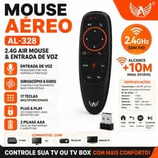 Controle Remoto Air Mouse AL-328 2.4G Sem Fio com Microfone de Voz, Giroscópio 6 Eixos e Receptor USB
