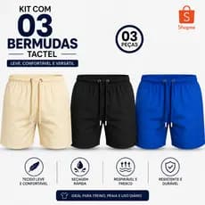 Kit 3 Bermudas Academia Masculina Elastano Dia a Dia