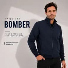 Jaqueta Bomber Com Elastano Zíper no Bolso e Bolso Interno
