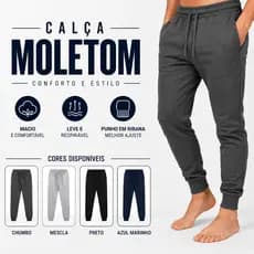 Calça Moletom Tradicional Ajústavel Peluciada Com Punho