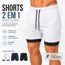 Shorts Masculino 2 em 1 Corrida Forrado Compressão Academia Treino