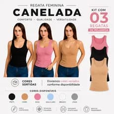 Kit 03 Regatas Poliamida Premium Básica Slim