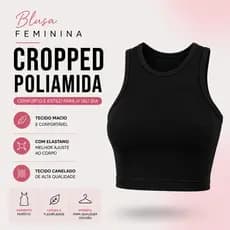 Cropped Poliamida Regata Feminina Casual Básica Moderna Dia a Dia