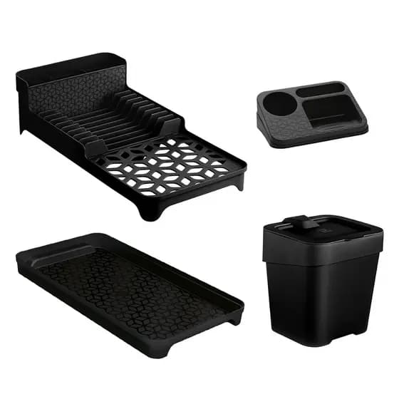 Escorredor de Louças com Porta Talher/Bandeja + Porta Detergente e Bucha + Lixeira 2,5L - UZ