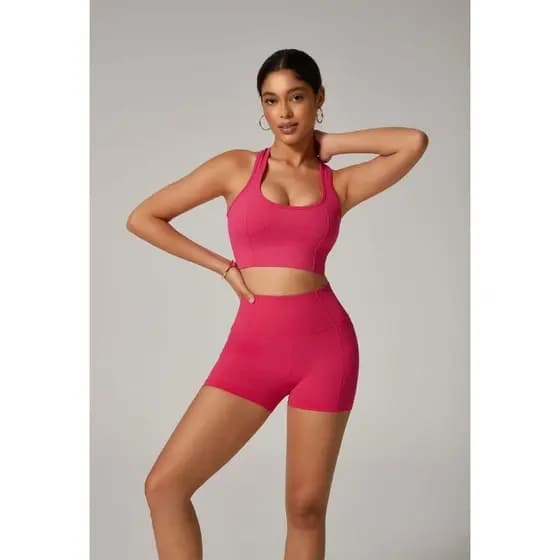 Conjunto short + Top Poliamida zero transparência conjunto canelado encorpado conjunto fitnes academia
