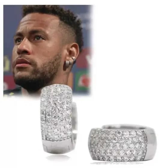 Brinco argola prata cravejada Menino Neymar  zircônia masculino par de brincos