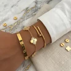 Conjunto 3 Braceletes Aço inoxidável Dourado Acessórios Femininos Virginia Moda KIT Pulseira
