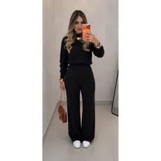 conjunto calça blusa agasalhos de frio crepe d malha tecido macio