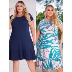 kit com 2 vestidos 3 maria plus rodado manga suplex digital G GG G1 G2 44/46:48/50/52/54