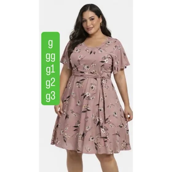 vestido rodado plus size manga fler  com faixa suplex digital  G Gg G1 G2 G3 44/46/50/52/54