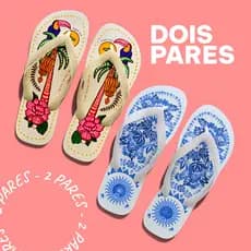 Dois Pares Chinelo Brasil Feminino Mulher Yatto Sandals Colorido Estampado Floral Verão