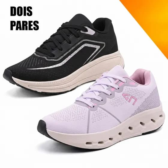 2 Pares de Tênis Feminino Estiloso Casual Varias Cores Academia – Confortável Leve Moda 2026