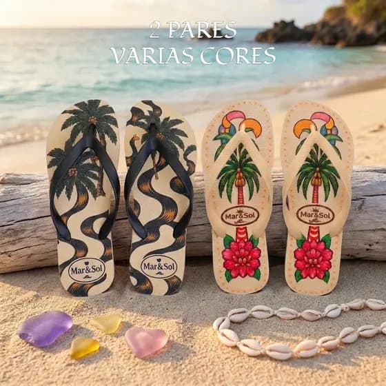 2 pares chinelos feminino estampas variadas lançamento Tendencia 26/27