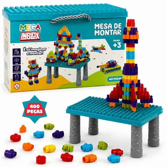 Mesa de Montar Infantil Blocos 400 Peças Com Box Criatividade Sem Limites