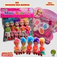 Kit 5 Bonecas + Maquiagem Brinquedo Maqueie Sua Boneca Presente Infantil Faça Você Mesmo Menina