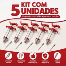 Kit 5 Seringas Injetoras Temperos Molhos Carnes Frango Agulha Inox 30ml