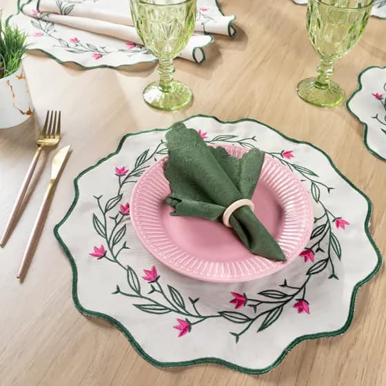 Kit Jogo Americano Sousplat Bordado Florença Suplat de Mesa Posta Com Guardanapos