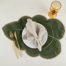 Kit Jogo Americano Sousplat Bordado Folhas Jra Suplat de Mesa Posta Com Guardanapos Bege