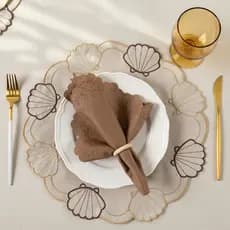 Kit Jogo Americano Concha Sousplat Bordado Suplat de Mesa Posta Com Guardanapos