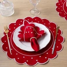 Kit Jogo Americano Poá Sousplat Bordado Mesa Posta Natal e Ano Novo Redondo/Retangular Decoração