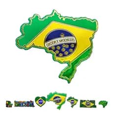 Imã Emborrachado Mapa do Brasil Borda Dourada Souvenir Decorativos