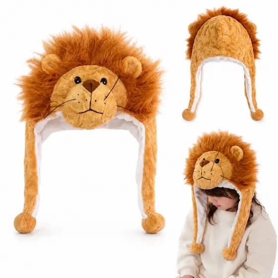 Touca Infantil Animal Leão Pelúcia Fofa Para Frio