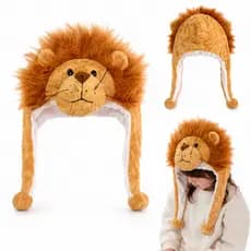 Touca Infantil Animal Leão Pelúcia Fofa Para Frio