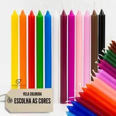 Vela Coloridas Palito Umbanda Caixa 30 Unidades 16x1,2cm Vermelha, Azul, Amarelo, Verde, Roxo, Preta, Branca