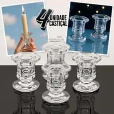 Kit 02 Porta Vela Castiçal De Vidro Resistente Veneza
