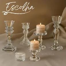 Castiçal de Vidro Porta Vela Palito Espiral Decoração de Luxo