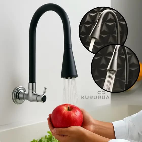 Torneira cozinha parede preta flexível Duplo Jato Cone 1/4 de Volta