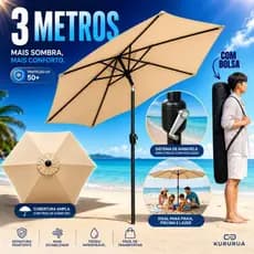 Guarda Sol Ombrelone 3 Metros Madeira Gigante Praia Piscina Jardim Sombreiro Bege Verde Branco