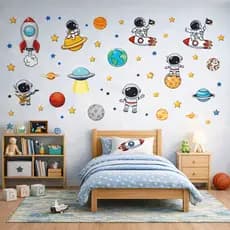 Adesivo de Parede - Quarto Infantil - Astronautas Foguetes Estrelas - Contém 160UN Diversos Tamanhos