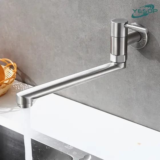Torneira Cozinha Gourmet De Parede Aço Inox 304 Cor Prata Escovado 25cm Yesop