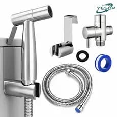Ducha Higiênica Quadrada Aço Inox 304 Escovado Banheiro Luxo Kit Completo com Registro e Mangueira 1.5m Yesop