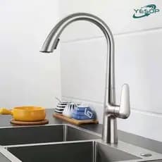 Torneira De Cozinha Bancada Gourmet Extensível Monocomando Cor Prata Escovada YESOP