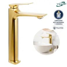 Torneira Banheiro Monocomando Bica Alta Inox 304 Luxo Dourada Gold 30cm Quente e Frio Yesop