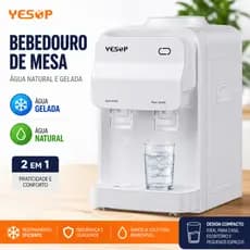 YESOP Bebedouro De Mesa Água Gelada E Natural Bivolt Para Galão 10-20 Litros Branco Moderno